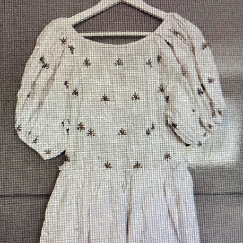 White Puff Sleeve Dress with Embroidery